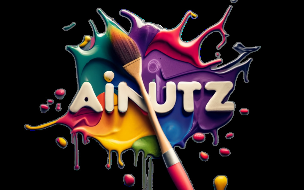 paint splashed on a wall in multicolor a brush and the words ai nutz are in the paint
